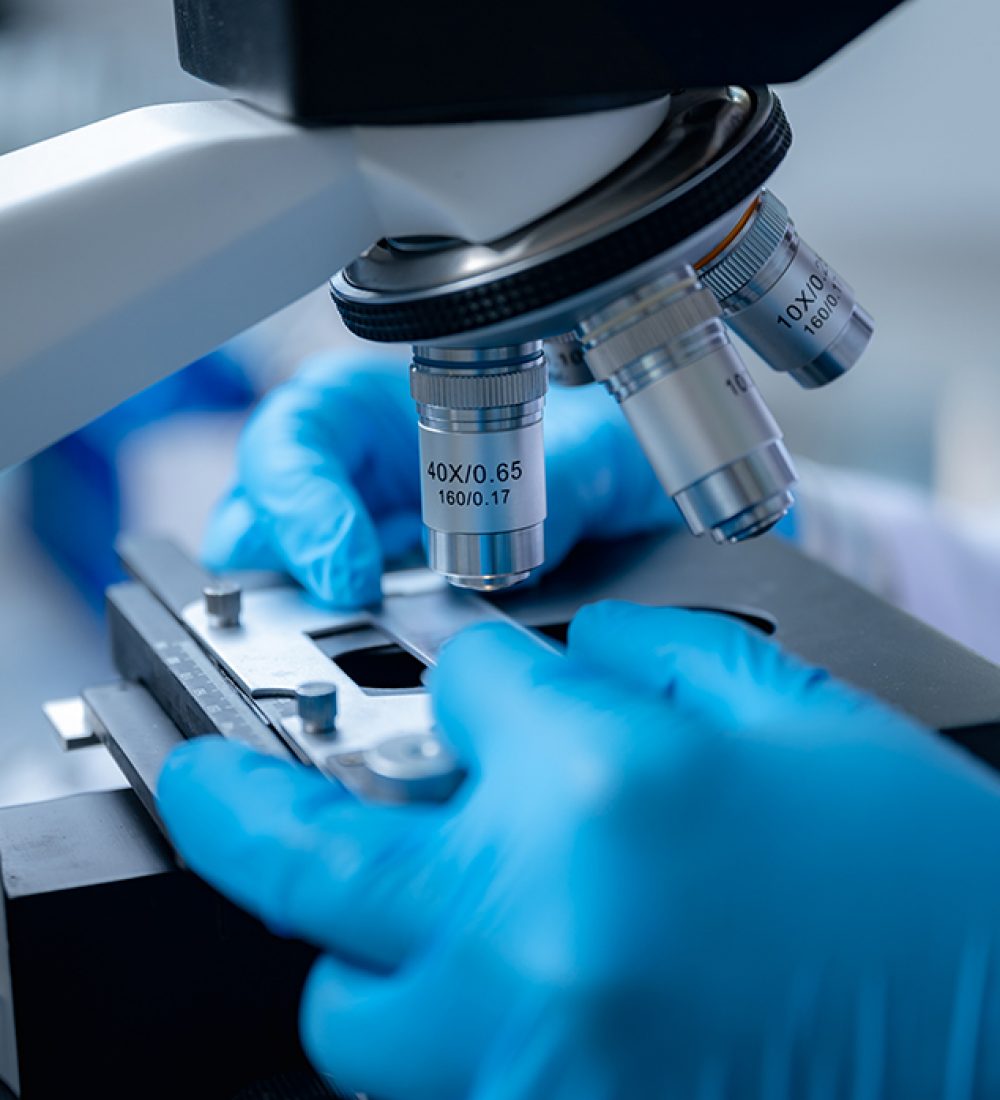 Closeup of Scientific microscope data analysis in the laboratory